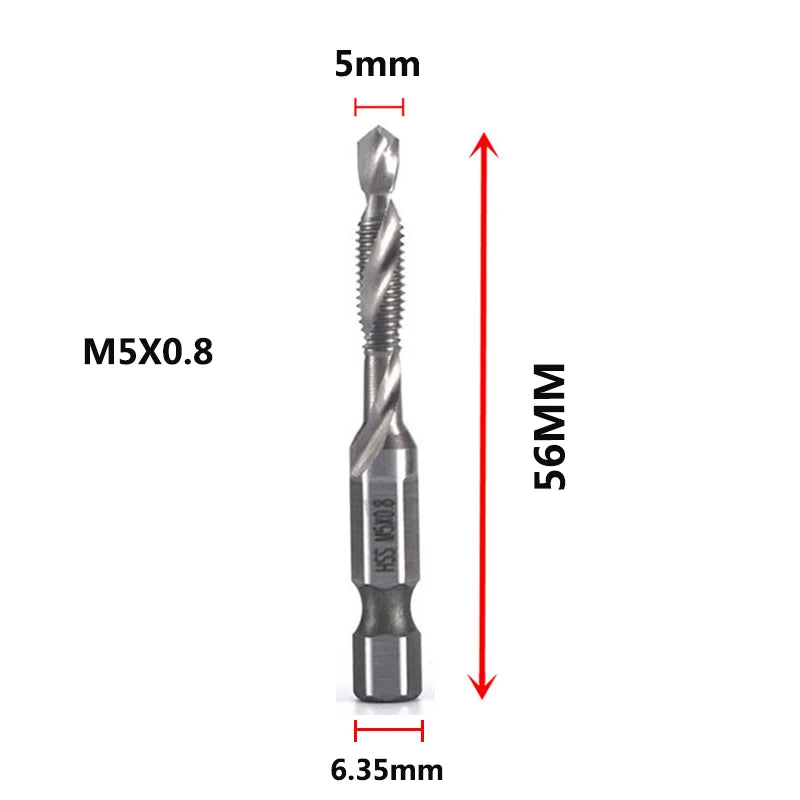 Hex Shank Titanium Plated HSS Screw Thread Metric Tap Drill Bits Screw Machine Compound Tap M3 M4 M5 M6 M8 M10 Hand Tools