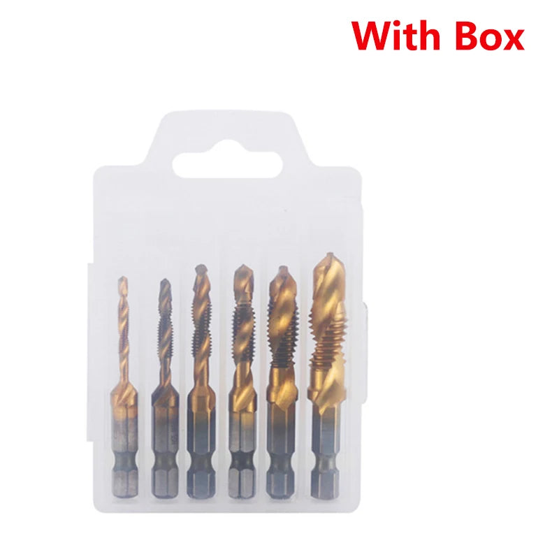 Hex Shank Titanium Plated HSS Screw Thread Metric Tap Drill Bits Screw Machine Compound Tap M3 M4 M5 M6 M8 M10 Hand Tools